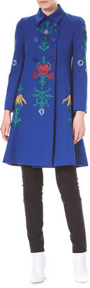 Carolina Herrera Floral-Embroidered Double-Breasted Wool Coat