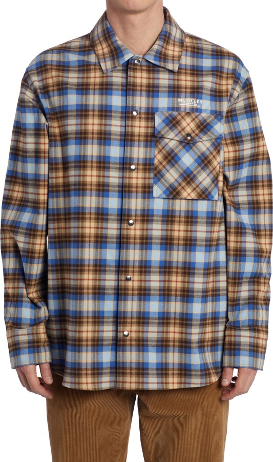 Moncler Plaid Stretch Cotton Flannel Shirt ShopStyle