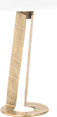 TJMAXX 14.5X23 Marble Top Grooved Metal Base Accent Table, Gold