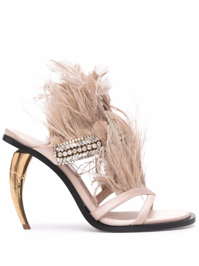 black heels with feathers