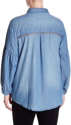 Susina Chambray Lattice Panel Shirt (Plus Size)
