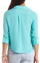 Thumbnail for your product : Charlotte Russe Collared Chiffon Wrap Top