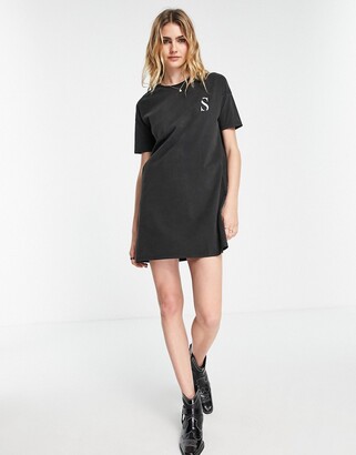 AllSaints x ASOS Exclusive wing T-shirt dress in black