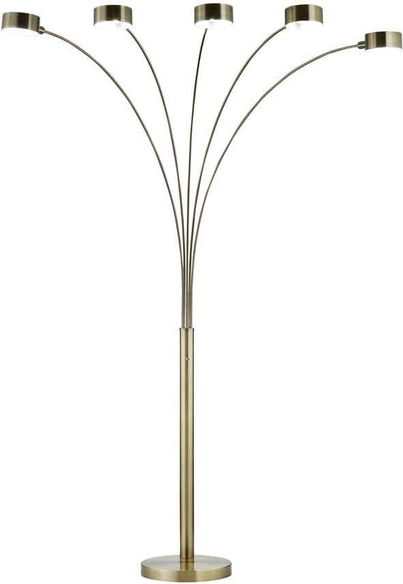 Micah Pro 88 in. H in. Antique Brass LED 5-Arched Floor Lamp with Dimmer, 5000K Daylight, 300-Watt