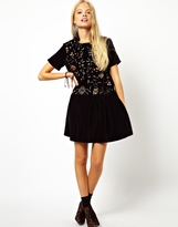 Thumbnail for your product : ASOS Smock Dress In Velvet With Embroidery