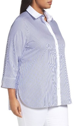 Foxcroft Plus Size Women's Mini Stripe Non-Iron Tunic Shirt