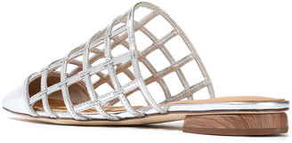 Sigerson Morrison Eddi Embellished Caged Mirrored-leather Mules
