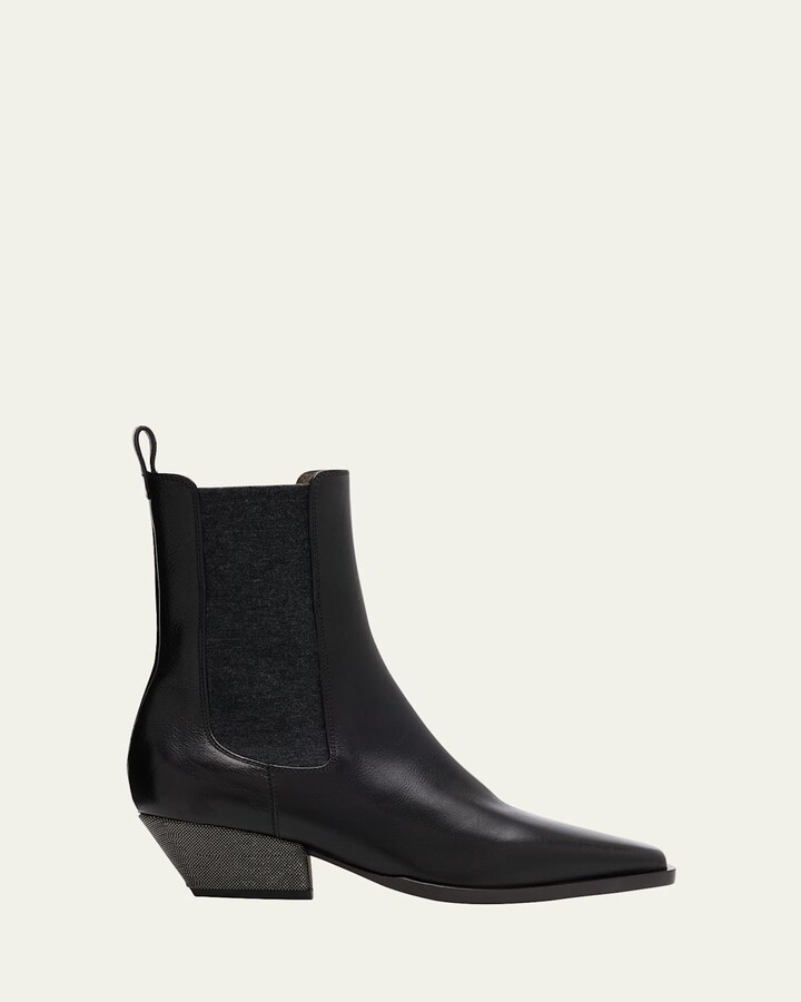 Leather Wool Western Chelsea Booties