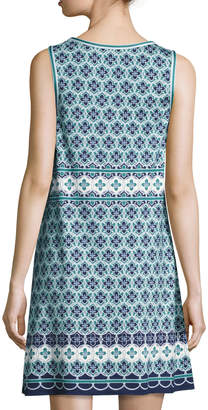 Max Studio Tile-Print Trapeze Dress, Blue Pattern