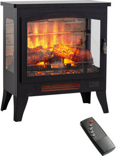 Symple Stuff 21" Electric Fireplace Heater, Freestanding Electric Fireplace w/ Realistic Flame, Remote, Timer, Small Fireplace w/Adjustable Brightness, Thermostat