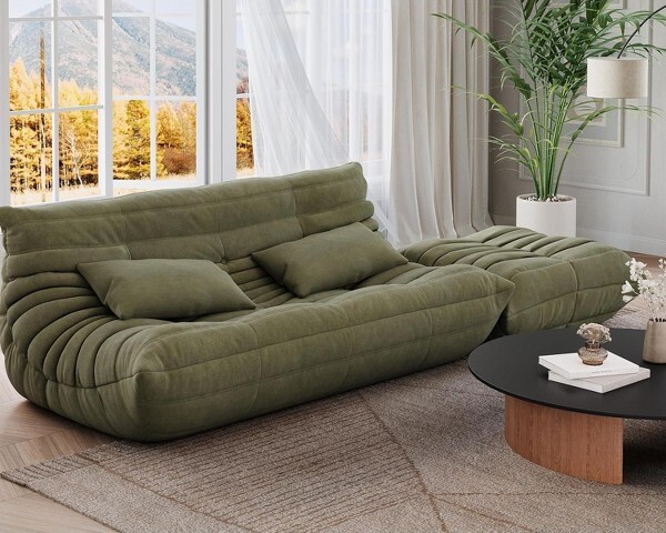 Coolmee BeanBagCouch,OversizedFiresideChairBeanBagSofawithOttomanforAdults,LoveseatSofawithHighDensityComfortableFoamforHome,DarkGreen