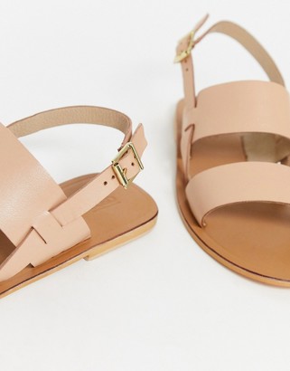 ASOS DESIGN Wide Fit Foxglove leather flat sandals in beige