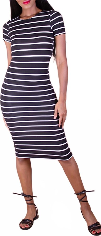 Capella Crew Neck Midi Dress In Black & Ivory