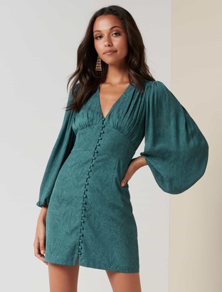 Forever New Rylie Button Detail Mini Dress - GREEN SLATE - 6