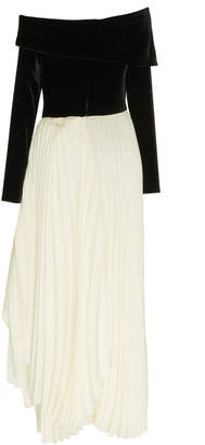 A.W.A.K.E. Mode Mode Catherine Velvet-Paneled Pleated Crepe Dress