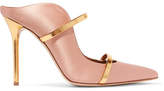 Thumbnail for your product : Malone Souliers Maureen 100 Metallic Leather-trimmed Satin Mules - Antique rose