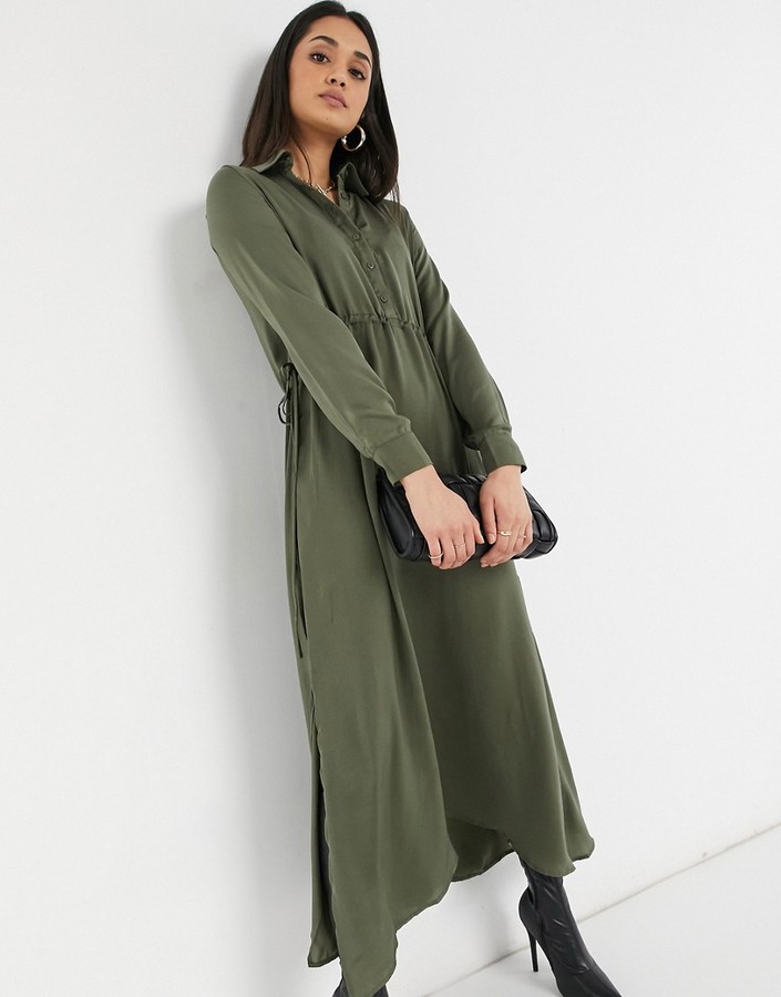 khaki maxi shirt dress