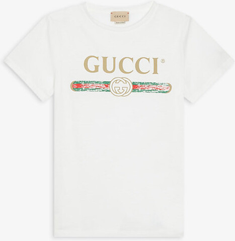 Gucci Boys White Red Kids Vintage Brand-print Cotton T-shirt 4-10