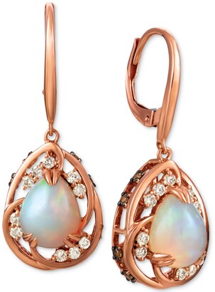 LeVian Neopolitan Opal (1-3/4 ct. t.w.), Nude Diamond (1/4 ct. t.w.), and Chocolate Diamond (1/3 ct. t.w.) Drop Earrings in 14k Rose Gold
