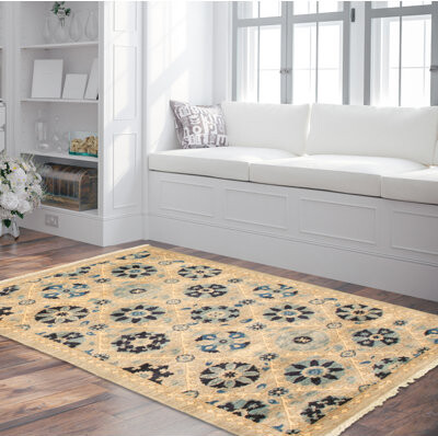 Isabelline One-of-a-Kind Carrine Hand-Knotted New Age Lahore Finest Beige/Blue 3'1\