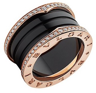 Bvlgari B Zero1 Rose Gold Black Ceramic Diamond Ring Shopstyle