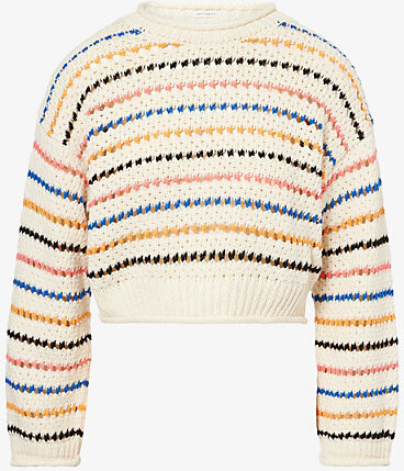 Mother Womens She Sells Seashells The Bell Sleeve Striped Cotton-Knit Jumper S