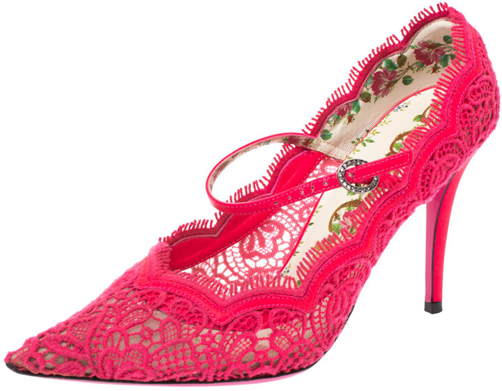 pink lace pumps