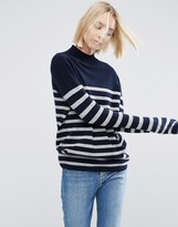 Thumbnail for your product : ASOS 100% Cashmere Funnel Neck Sweater In Stripe