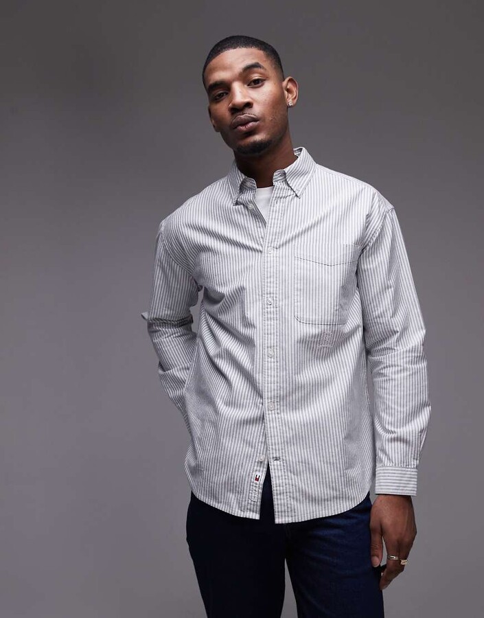 Tommy Jeans oxford shirt with crest logo in navy stripe