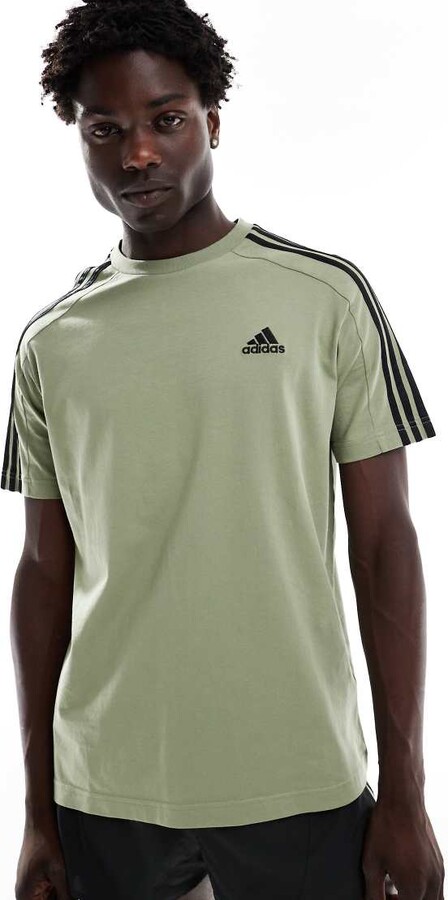 adidas Essentials single jersey 3-stripes t-shirt in green ShopStyle