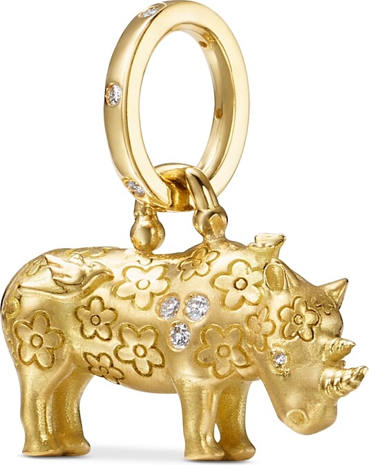 Temple St. Clair 18K Yellow Gold Fj Diamond Kifaru Rhino Pendant
