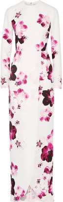 Elie Saab Wrap-effect Floral-print Crepe Gown - White