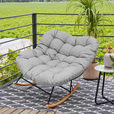 Ebern Designs 3 Pieces Rocking Wicker Bistro Set Patio Outdoor Furniture Conversation Sets With Porch Chairs & Coffee Table