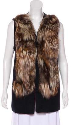 Mcginn Fox Fur-Trimmed Wool Vest Navy Fox Fur-Trimmed Wool Vest