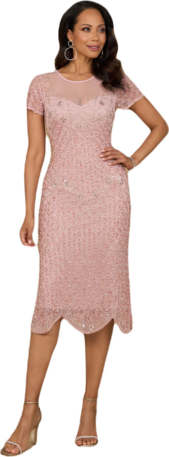 LARA New York Beaded Midi Dress with Cap Sleeves