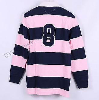 Tommy Hilfiger New Men's Classic Stripe Rugby Polo Shirt Long Sleeve - Free Ship