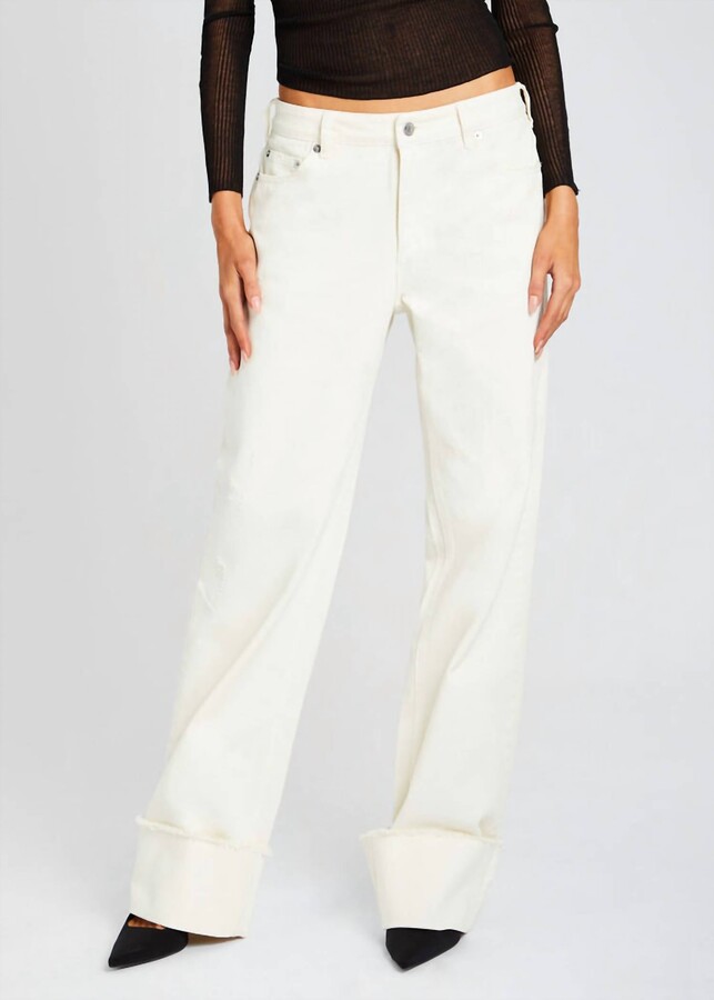 SER.O.YA Margot Mid Rise Slouchy Boyfriend Cuffed Jeans In Off White