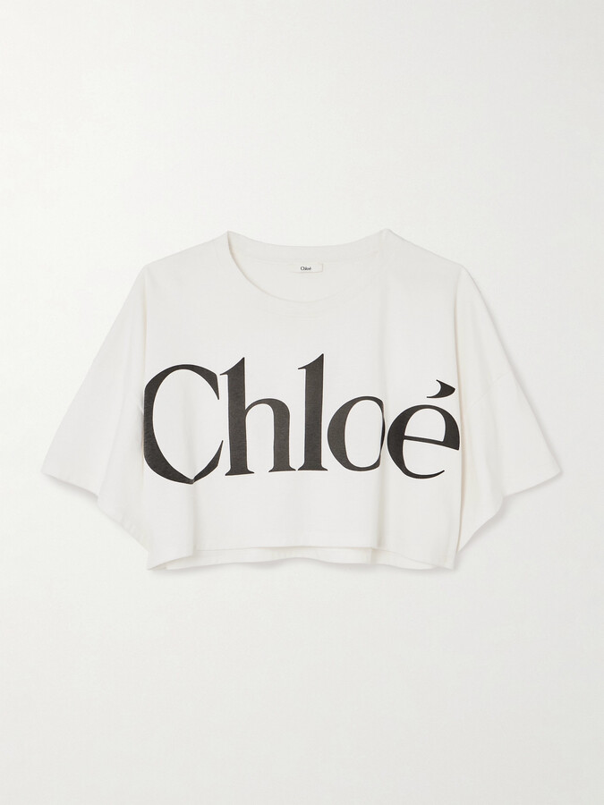 Chloé Oversized Cropped Printed Cotton-jersey T-shirt - White
