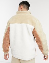 Thumbnail for your product : Topman borg 1/4 zip cut & sew sweat in stone
