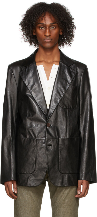 black leather suit jacket