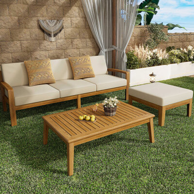 Hokku Designs GRENADA L Shape 3Pcs Acacia Sectional Patio Sofa Set