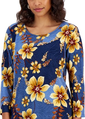 JM Collection Women's Fiona Jacquard Floral-Print Top, Created for Macy's -  ShopStyle
