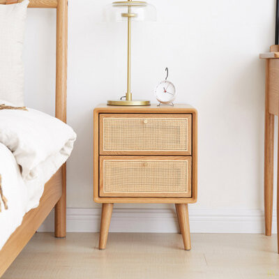 Dakota Fields Pure Solid Wood Bedside Cabinet Modern Simple Nightstands North America Bedside Cabinet Nordic Bedroom Solid Storage Cabinet 0.4M