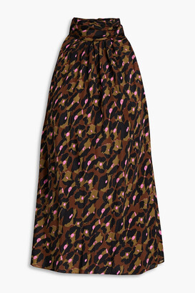 Diane von Furstenberg Dove pleated leopard-print crepe de chine top
