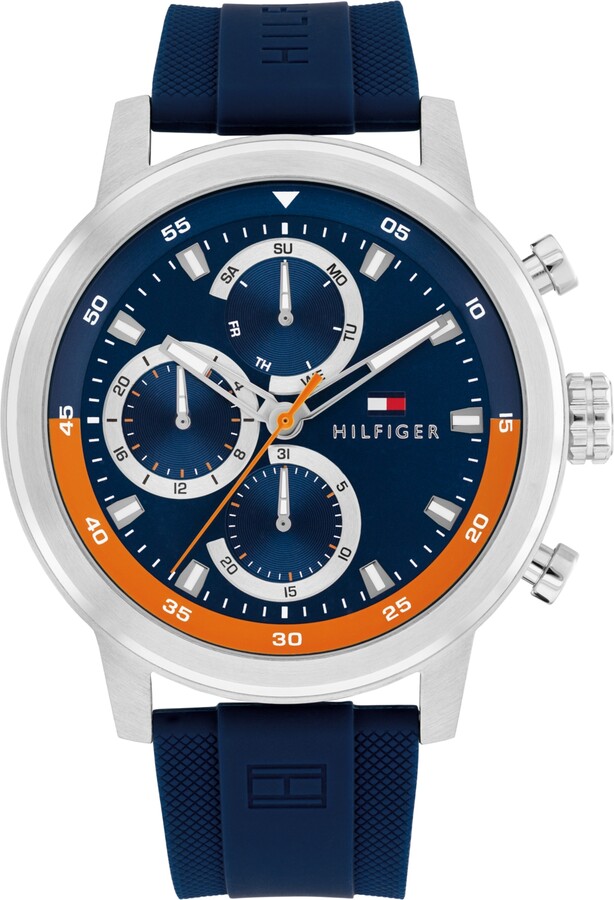 Tommy Hilfiger Men's Multifunction Blue Silicone Strap Watch, 46mm