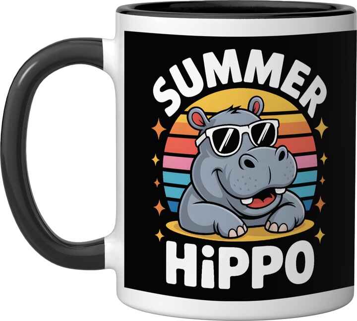 Summer Trip Funny Hippo Retro Apparel Funny Summer Hippo Family Vacation Hippo Matching Trip Ceramic Mug, Black/White