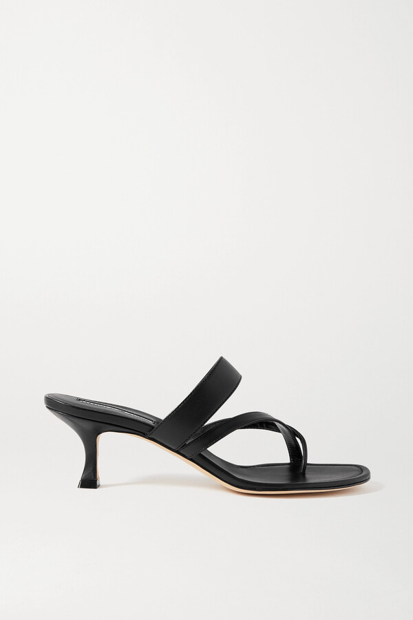 Manolo Blahnik Susa 50 Leather Sandals - Black - ShopStyle