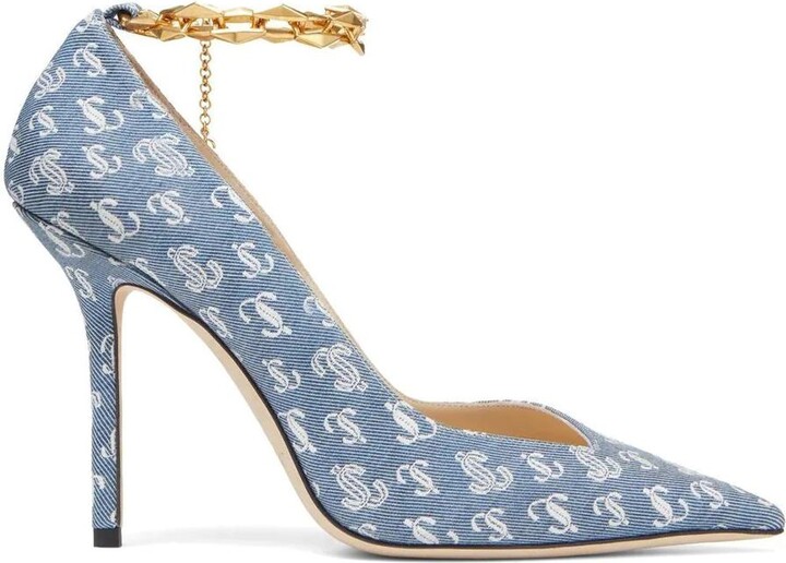 Jimmy Choo Denim Monogram Diamond Talura 100 Pumps ShopStyle