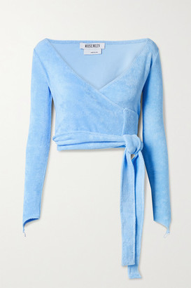 MAISIE WILEN Dramady Cropped Cotton-blend Terry Wrap Top - Light blue