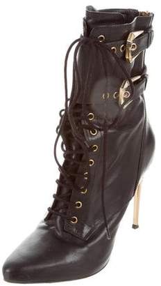 Balmain Leather Lace-Up Ankle Boots
